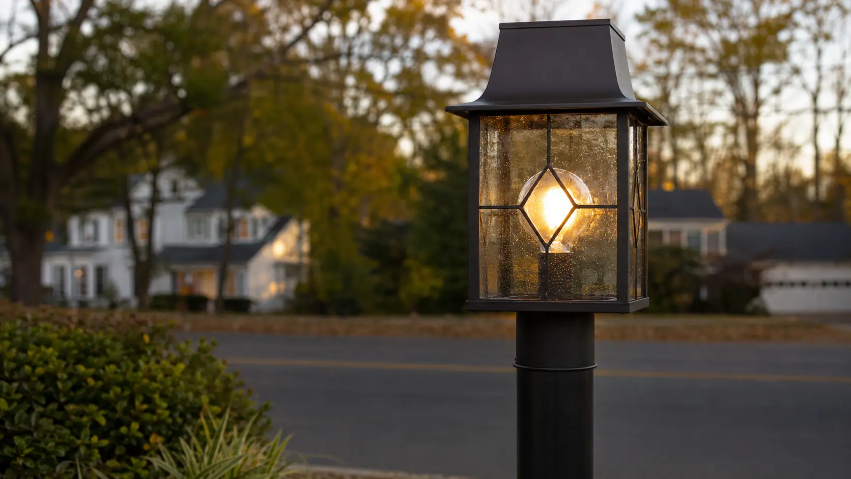 Completed outdoor lamp-post lighting installation